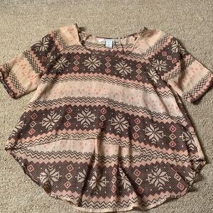 American Rag Geometric Brown and Cream Blouse